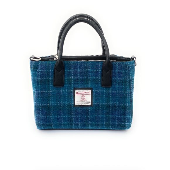 Harris Tweed Small Tote Bag Brora Sea Blue Check :'D - Picture 1 of 8